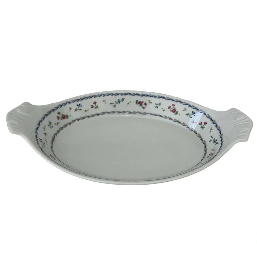 BERNARDAUD Artois Bleu Oval Floral Baking Dish